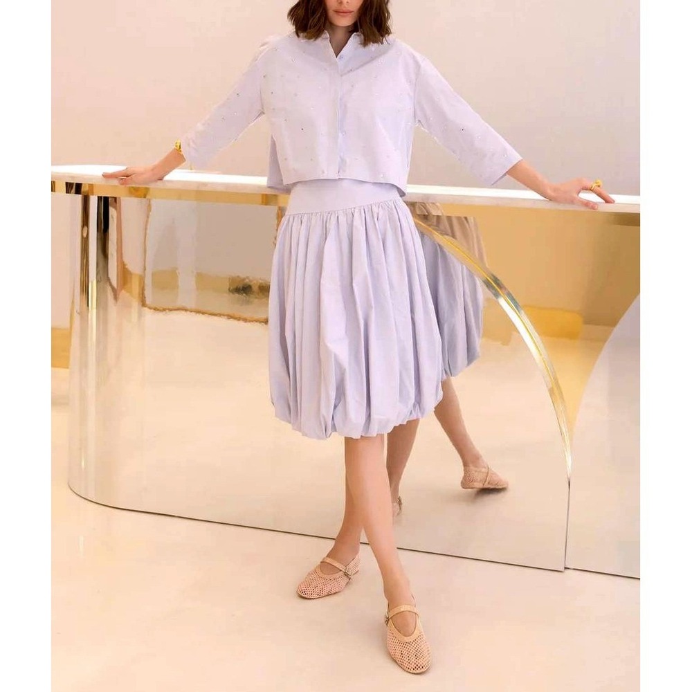 Aleeza Paris Lavender Cropped Embellished Shirt with Bubble Skirt M /#26450